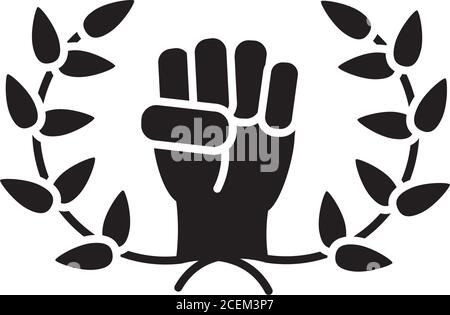 Blätter Kranz und geballte Faust Symbol auf weißem Hintergrund, Silhouette Stil, Vektor-Illustration Stock Vektor