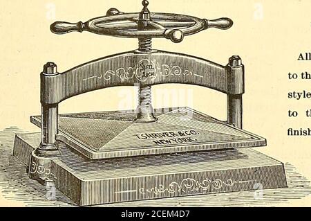 . Der amerikanische Stationer. Samples und Price Liston Application, Unsere Leading Styles. No. 39 Falcon No. 76 Swan No. 203 Legal Medium Stub No. 5T Commercial No. 707 Bank Falcon No. 307 Broad Stub No. 49... Bank Nr. 405 Engrossing Nr. 103 E. Fin* Nr. 504 Beaded School Pen. New York Agent-WILLY WALLACH, No. 4 Beekman St. BALTIMORE AGENT: D. ^V. GLA.SS & CO., LO S. CHARLES ST. SHRIYERS NEUE TORE COPTING-PRESSEN. Erhielt die OnlyMedal für Kopierpressen auf der PansExposition von 1878.. Alle Größen, von smallestto die größte im Einsatz. Allstyles, vom niedrigsten Preisebis zum aufwändigsten Finish. Kat Stockfoto