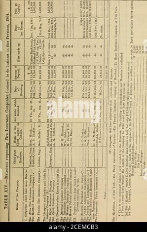 . Verschiedene Statistiken von Kanada für das Jahr 1863, pt. 1-2; 1864, pt. 1. 01 00 Rückversicherungen 77.737.359 00 Netto 555,926,542 001,059,712 00 Gesamtforderungen für das Jahr...Sitz der Zentrale Hartford, Connecticut. Anzahl der Agenturen nicht angegeben 30. Juni 64 31. Dezember 64 31. Dezember 63 31. Dezember 64 31. Dezember 64 (a) die Liverpool and London and Glohe Insurance Company, die 100,000 Dollar bei der kanadischen Regierung hinterlegt hat (26 Vic, Cap. 43) gibt eine Erklärung über seine kanadischen Geschäfte und Investitionen nur. Im Laufe des Jahres verdiente Prämien 201,356 26 US-Dollar unverdiente, Policen nicht abgelaufen 191.704 99 (b) th Stockfoto