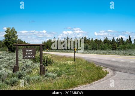 Grand Teton National Park vom Snake River aus gesehen Übersehen Stockfoto