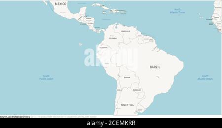 Südamerikanische Länder, lateinamerikanische Karte. Editierbare Kontinentalkarte des Landes. Stock Vektor