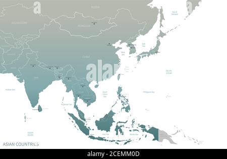 Karte Der Asiatischen Länder. Detail Karte Vektor mit National Capital Plots Stock Vektor