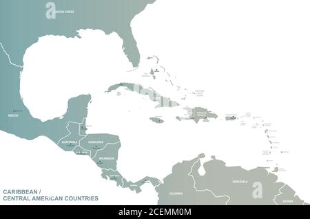 Karte Karibische Länder. Detail Karte Vektor mit National Capital Plots Stock Vektor