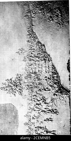 . Geschichte der Michigan-Organisationen in Chickamauga, Chattanooga und Missionary Ridge, 1863 [elektronische Ressource]. Die Position, die General Granger besetzt hatte, und fühlte sich gut nach rechts, um eine Verbindung mit der Infanterie zu bilden, aber im Dunkeln versäumt, sie zu finden. Wir blieben die ganze Nacht in Stellung, saßen auf dem Boden, hielten unsere Pferde und beschafften uns wenig Ruhe. Wir waren ziemlich abgenutzt mit unseren drei Tagen kämpfen und wollen offod und Ruhe, und das Gefühl, dass der Kampf gegen uns ging. Das Nacht war kalt und wir waren total gekühlt. Der Eindruck vorher Stockfoto