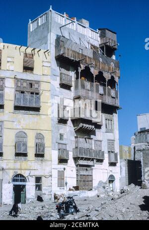 Jidda, Jeddah, Saudi-Arabien. Saudi-Haus mit Harem-Fenster. Fotografiert Im Mai 1973. Stockfoto