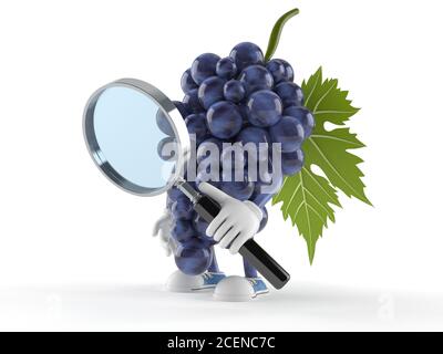 Trauben Charakter Blick durch Lupe isoliert auf weißem Hintergrund Stockfoto
