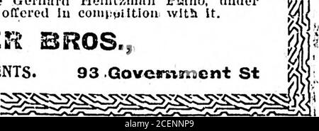 . Täglicher Kolonist (1900-10-04). Klavierverkäufer versucht, seine Ciiances der Verschmutzung einige andere iiiauo b.v Airmisc von tlie OERHARD HEINX2 zu verbessern:yVV/N ist ein einfaches confcSion, dass sein Klavier nicht ns gut ns die (Scard Helatz-mnn. Es ist logisch iiinl Es ist coumion scn.so zu glauben, dass kein Klavier konnte die woniierfui Popularität zu gewinnen und erreichen die iiiimenso Verkäufe von iwGerard neintzmaa, es sei denn, es besaß liighest nu.ru. Wo- SCH-oly Invitoder vorsichtige Vergleich der Geriiard HelntKnian Iljino, unter allen Bedingungen, mit jedem anderen in conii-yiltioit mit ihm angeboten. FLETCHER BROS., Music Deale Stockfoto