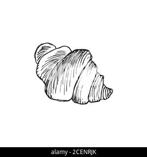 Croissant Skizze Symbol isoliert auf weißem Hintergrund. Handgezeichnete Ikone eines Croissants. Stock Vektor