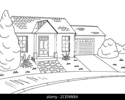 Straße Straße Grafik schwarz weiß Landschaft Skizze Illustration Vektor Stock Vektor