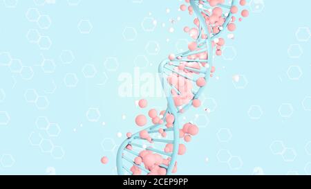 3D-Illustration von DNA-Strang umgeben außerirdischen Zellen, abstrakte Gesundheit Wissenschaft Illustration Stockfoto