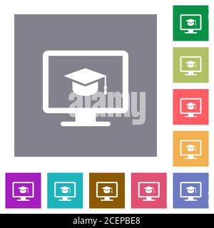 Webinar über flache Symbole auf einfachen farbigen quadratischen Hintergründen Stock Vektor