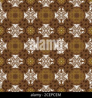 Einzigartige Blumenmotive auf Kawung Batik mit einer Mischung aus grünem olivfarbenem und braunem Farbdesign. Stock Vektor