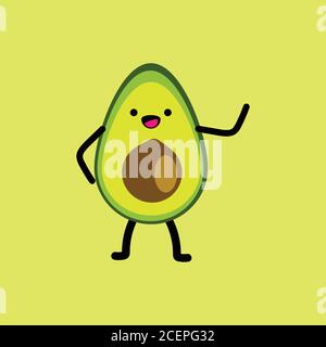 Cute Cartoon Avocado Vektor Illustration. Grüne Avocado Frucht Stock Vektor