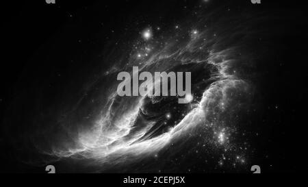 Abstrakte monochrome fraktale Illustration sieht aus wie schöne Galaxien Stockfoto