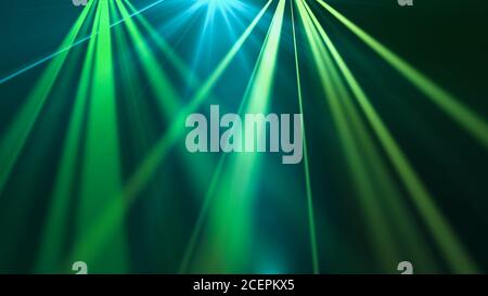 Abstraktes blaues und grünes Laserlicht von oben. Kopierraum, Produktplatzierung, 3D-Rendering Stockfoto