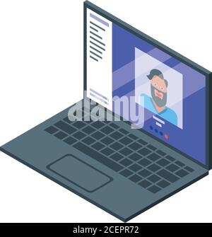 Home Office Laptop Video Call Symbol, isometrische Stil Stock Vektor