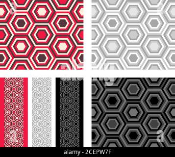 Mode geometrisches Muster mit Sechsecken. Nahtloser Vektorhintergrund. Set mit 3 Farbvarianten. Stock Vektor