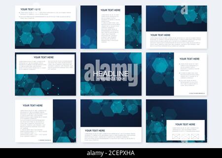Große vektor Vorlagen für Präsentationsfolien. Moderne grafik hintergrund Struktur Molekül und Kommunikation. Wissenschaftliche Muster atom DNA Stock Vektor