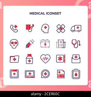 Medizinische Symbol Set Illustration Notruf Verletzung Krankenwagen Krankenhaus Medikamente Medizinische Untersuchung mit flacher Umrissform Stock Vektor