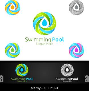 Swimmingpool Service Logo mit Reinigungs-Pool und Wartungskonzept Design Stock Vektor