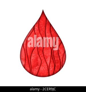 Bluttropfen Form Papier geschnitten 3d-Stil. Aquarell handbemaltes rotes Symbol. Aquarell World Blood Donor Day Konzept Banner Hintergrund Illustration. 14 Stockfoto