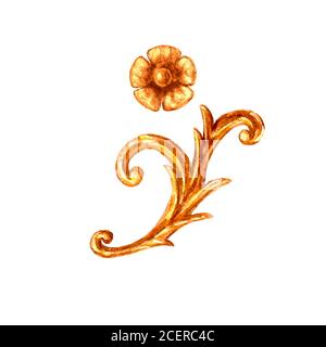 Elemente im Barockstil. Aquarell handgezeichnet vintage Gravur floral scroll filigrane Rahmen Design-Set. Goldene orientalische Damast Curl und Blume collec Stockfoto