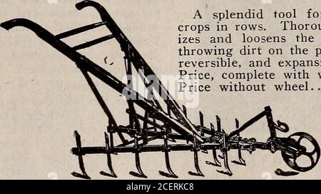 . Samen, Zwiebeln, Sträucher : Katalog 1914. SIX IMPLEMENTSIN ONE Seeder CultivatorHoe PlowRake Marker All for 9.50 € Barnards 14-zahnige Harrow. Ein hervorragendes Werkzeug für die Züchtung von Kulturen in Reihen. Gründlich pulverisiert und lockert den Boden ohne Schmutz auf die Pflanzen. Teethreversible, und Expansionshebel.Preis, komplett mit Rad.. €5.00Preis ohne Rad 4.75 kann inOne, two, three, oderFour Section Harrow verwendet werden, wie gewünscht. Stockfoto