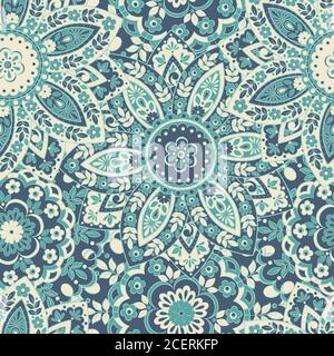 Buntes Nahtloses Blumenmuster. Vektor ethnischen Mandala Hintergrund Stock Vektor