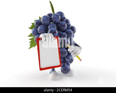 Trauben Charakter mit leeren Zwischenablage isoliert auf weißem Hintergrund Stockfoto
