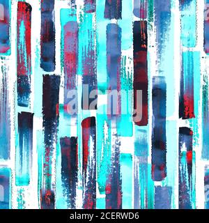 Zeitgenössische Kunst Multicolor nahtlose Muster Hintergrund. Abstrakte Grunge Kreuz geometrischen Formen. Aquarell Hand gezeichnet bunte Pinselstriche Textur. Stockfoto