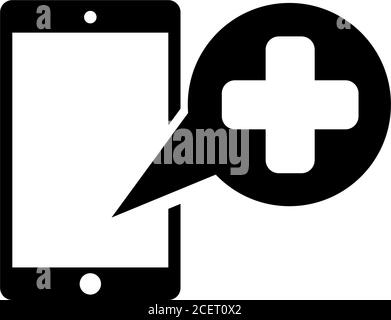 Medizinische Hilfe Mobiltelefon, Notruf. Abbildung des Symbols für flache Vektorgrafiken. Einfaches schwarzes Symbol auf weißem Hintergrund. Medizinisches Mobiltelefon, Notruf si Stock Vektor