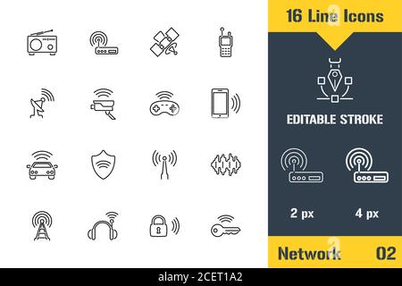 Internet der Dinge, Netzwerk, IoT. Symbol für dünne Linien - Darstellung des flachen Vektorgrafiken. Bearbeitbares Strichpiktogramm. Hochwertiges Grafikkonzept für w Stock Vektor