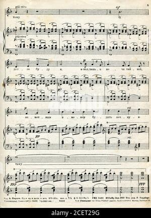 Noten "in der Stille der geheimen Nacht" des Komponisten Sergei Wassiljewitsch Rachmaninow. Stockfoto