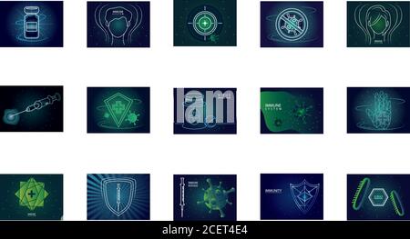 Satz von Symbolen Immunität, Schutz vor Virus Vektor Illustration Design Stock Vektor