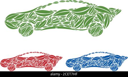 Satz von Auto-Automobil-Ikonen aus Blättern Stock Vektor