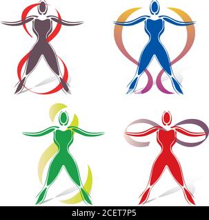 Set von Körper-Icons mit Infinity-Symbol - verschiedene Farben - Sport und Fitness Stock Vektor