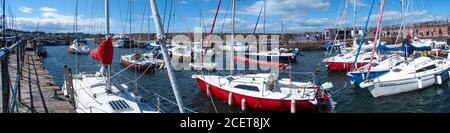 Yachten liegen im North Berwick Hafen Stockfoto