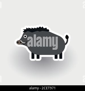 Happy Boar - lustige Cartoon Tier. Kindercharakter. Einfache Vektordarstellung mit abfallengelassenen Schatten. Stock Vektor