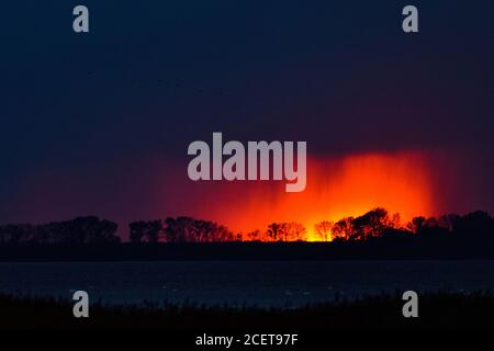 Dramatischer Sonnenuntergang über den Darß-Zingsterer Bodden, Ostsee, Mecklenburg-Vorpommern, Deutschland. Stockfoto