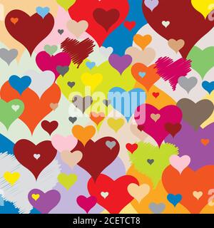 Muster mit Herzen - Mehrfarbig - freudige Akkumulation - Valentine Stock Vektor