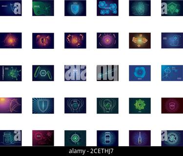 Satz von Symbolen Immunität, Schutz vor Viren und Bakterien Vektor Illustration Design Stock Vektor