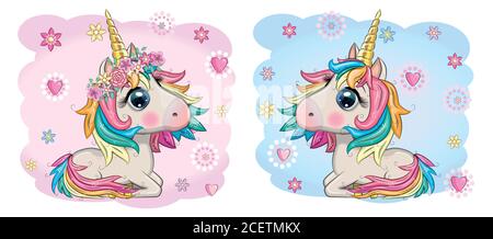 Baby Dusche Grußkarte mit niedlichen Cartoon Einhorn Mädchen Stock Vektor