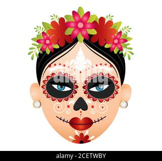 Dia de muertos Gesicht Vektor-Illustration isoliert auf weißem Hintergrund.Dia de los muertos, Tag der Toten, mexikanischen Feiertag, Festival. Stock Vektor