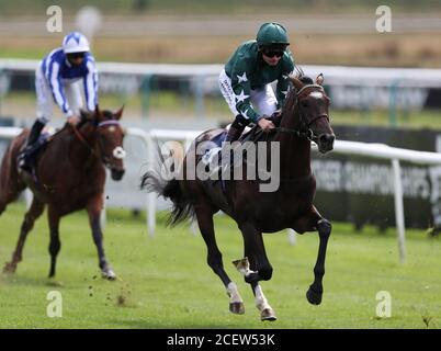 Robert Havlin an Bord von Amtiyaz (rechts) im Betway Novice Stakes auf der Rennbahn Lingfield Park. Stockfoto