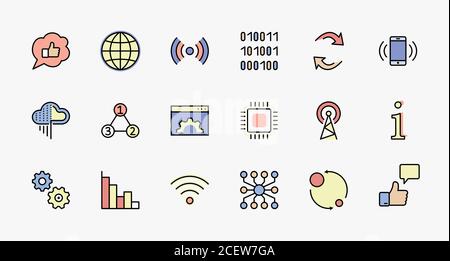 Satz von Technologiebezogenen Vektorliniensymbolen für Die Datenanalyse. Enthält Symbole wie Diagramme, Wi-Fi, Diagramme, Verkehrsanalyse, Big Data und mehr. Editierbar Stock Vektor