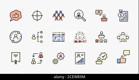 Satz von Vektor-Liniensymbolen Mit Bezug Zur Personenverwaltung. Enthält Symbole wie Target, Puzzle, Certificate, Personal Data Processing, Task Manager Stock Vektor