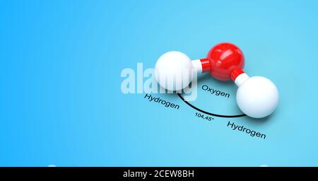 3D-Rendering von Molekül of water blue background Stockfoto