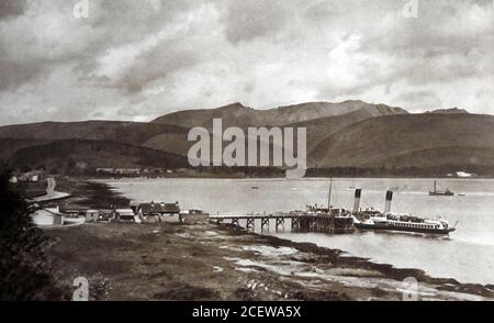 Ein Foto von 1933 zeigt die alte Dampffähre in Brodick, Isle of Arran. Arran ist eine Insel vor der Westküste Schottlands. Es ist die größte Insel im Firth of Clyde. Stockfoto