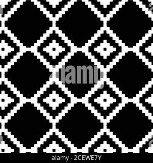 Abstraktes nahtloses Vektor-Muster mit schwarzen und weißen Ikat Rhombus-Formen. Geometrisch wiederholender Hintergrund monochrom. Stock Vektor