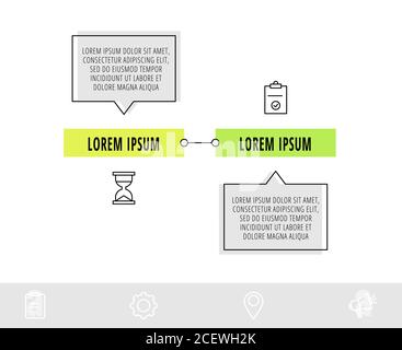 Vektor-Infografik-Design mit 2 Boxen mit Pfeilen und Icons. Flache Vorlage für Diagramm, Geschäft, Web, Banner, Workflow, Präsentationen Stock Vektor